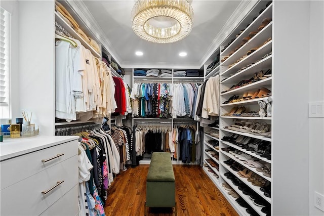 205 Seegar Rd, Upper St Clair, PA 15241 - walk in closet with dark wood finished floors and a chandelier