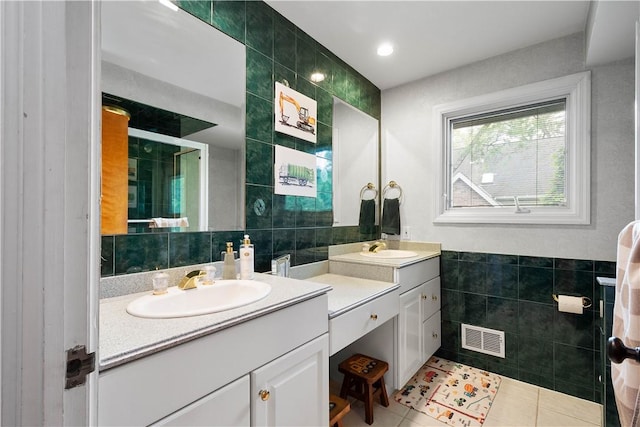205 Seegar Rd, Upper St Clair, PA 15241 - full bath featuring tile walls, tile patterned floors, a stall shower, and vanity