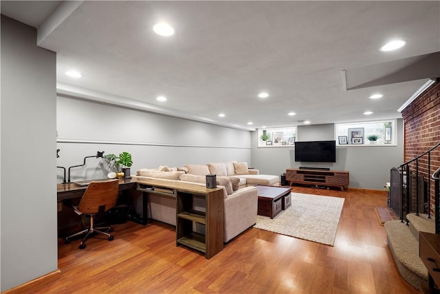 205 Seegar Rd, Upper St Clair, PA 15241 - living room featuring light wood-type flooring, recessed lighting, and a desk