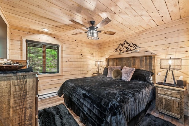 133 Imperial Rd, Hidden Valley, PA 15502 - bedroom with wood walls, wooden ceiling, wood finished floors, baseboard heating, and recessed lighting