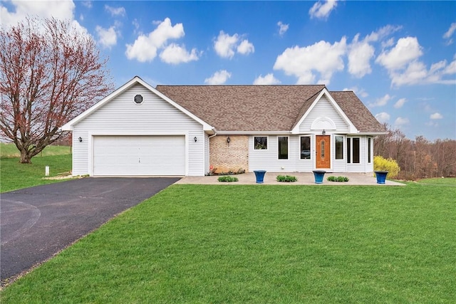844 Old Millcreek Rd, Hookstown, PA 15050 - view of front of property featuring driveway, a front lawn, a garage, a shingled roof, and brick siding