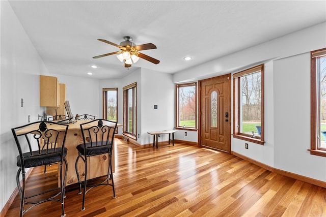 844 Old Millcreek Rd, Hookstown, PA 15050 - entryway with light wood-style flooring, baseboards, a ceiling fan, and recessed lighting