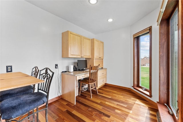844 Old Millcreek Rd, Hookstown, PA 15050 - office with built in desk, wood finished floors, recessed lighting, and baseboards