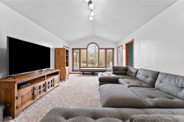 844 Old Millcreek Rd, Hookstown, PA 15050 - living room with carpet flooring, track lighting, and vaulted ceiling