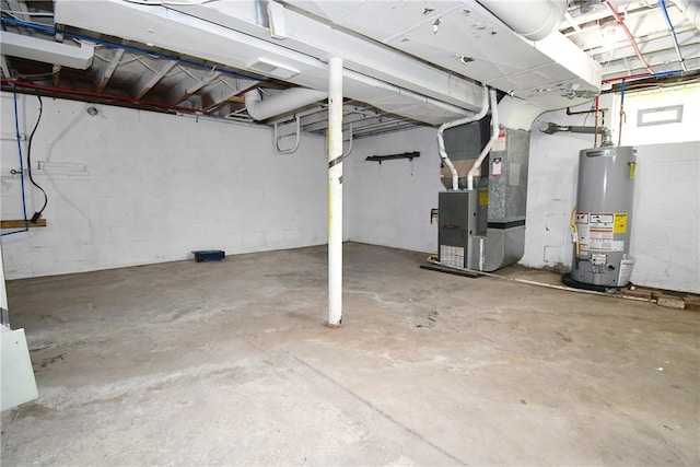2608 Big Sewickley Creek Rd, Franklin Park, PA 15143 - unfinished basement with water heater, heating unit, and concrete block wall