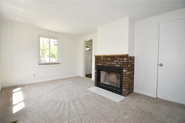 2608 Big Sewickley Creek Rd, Franklin Park, PA 15143 - unfurnished living room with a brick fireplace, carpet, and baseboards