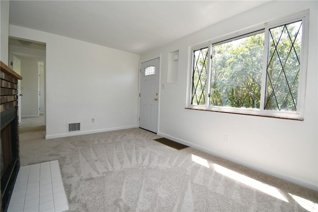 2608 Big Sewickley Creek Rd, Franklin Park, PA 15143 - carpeted entryway featuring baseboards and a brick fireplace
