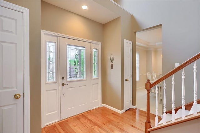 441 Settlers Village Cir, Cranberry Twp, PA 16066 - foyer with light wood-style flooring, stairs, and recessed lighting