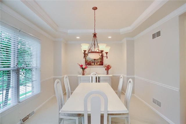 441 Settlers Village Cir, Cranberry Twp, PA 16066 - dining area featuring plenty of natural light, a chandelier, a raised ceiling, crown molding, and recessed lighting