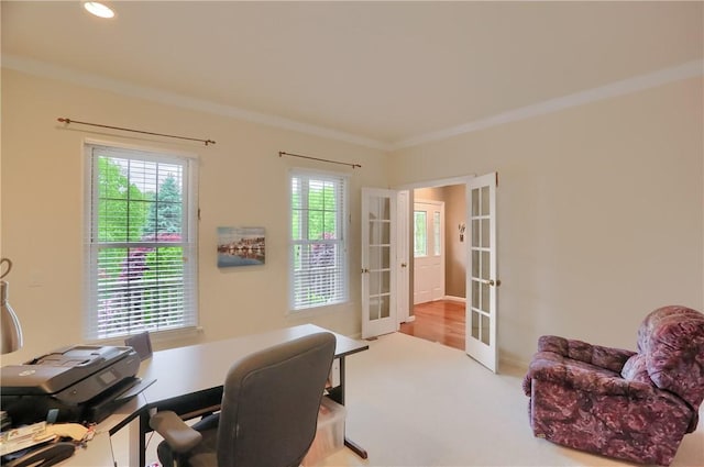 441 Settlers Village Cir, Cranberry Twp, PA 16066 - home office with french doors, ornamental molding, and recessed lighting