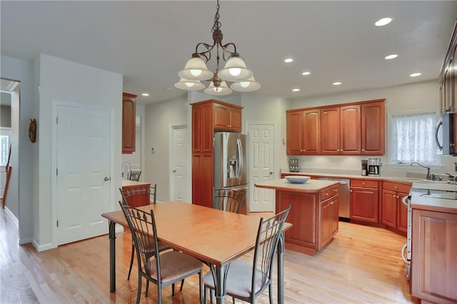 441 Settlers Village Cir, Cranberry Twp, PA 16066 - kitchen featuring appliances with stainless steel finishes, a center island, recessed lighting, a chandelier, and light wood-style floors