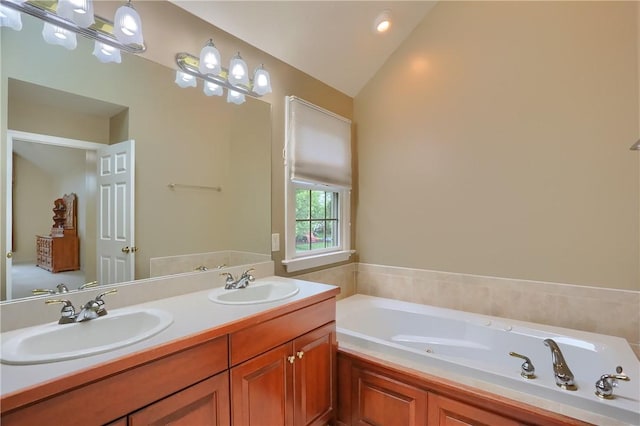 441 Settlers Village Cir, Cranberry Twp, PA 16066 - bathroom with double vanity, a tub with jets, and vaulted ceiling