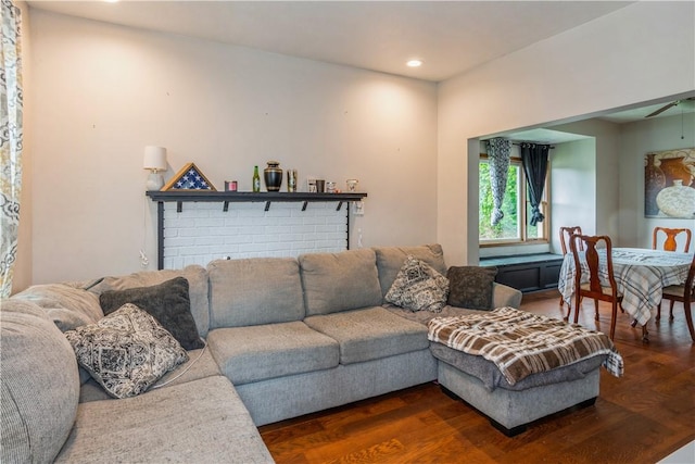 living room featuring wood finished floors and recessed lighting
