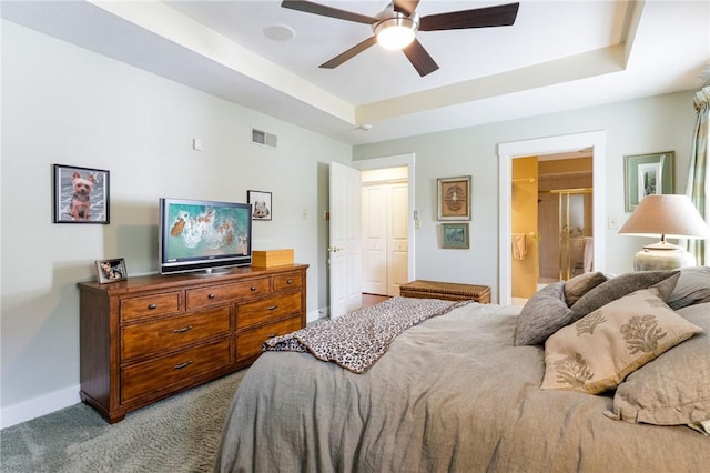 238 Berkeley Way, Monroeville, PA 15146 - carpeted bedroom with baseboards, a raised ceiling, ceiling fan, and connected bathroom