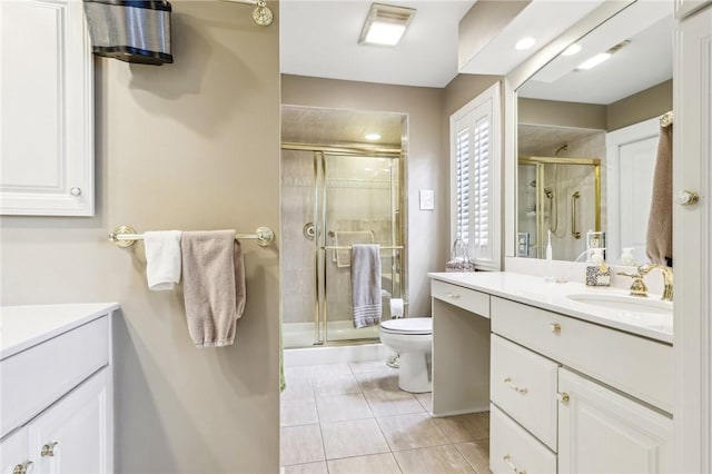 238 Berkeley Way, Monroeville, PA 15146 - bathroom with vanity, a stall shower, toilet, and tile patterned floors