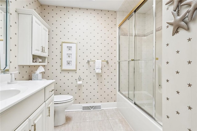 238 Berkeley Way, Monroeville, PA 15146 - full bathroom with tile patterned floors, toilet, vanity, baseboards, and shower / bath combination with glass door
