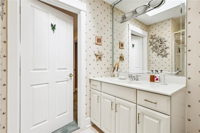 238 Berkeley Way, Monroeville, PA 15146 - full bathroom featuring wallpapered walls, vanity, and a stall shower