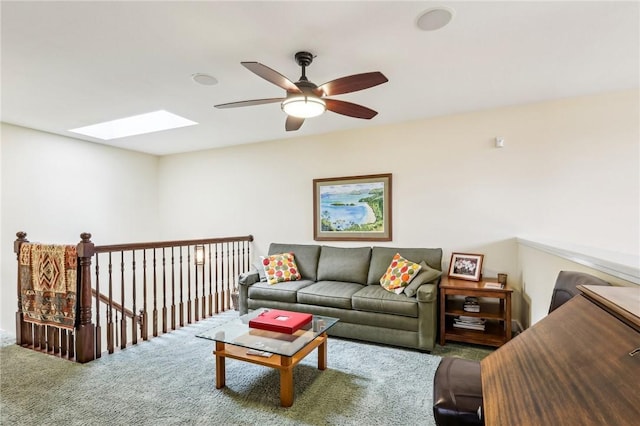 238 Berkeley Way, Monroeville, PA 15146 - living area featuring carpet flooring, a skylight, and a ceiling fan
