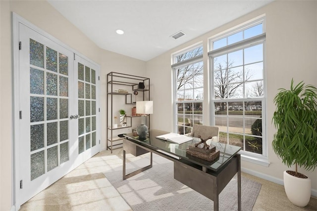 3009 Village Run, Pine Twp Nal, PA 15090 - carpeted home office with french doors, baseboards, and recessed lighting