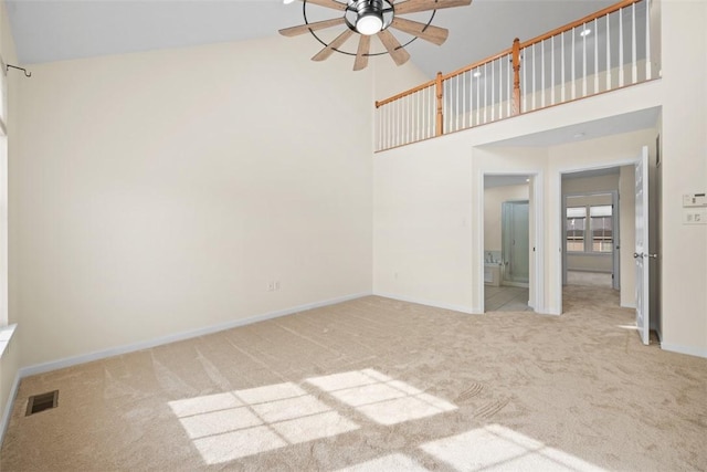 3009 Village Run, Pine Twp Nal, PA 15090 - carpeted empty room featuring ceiling fan, high vaulted ceiling, and baseboards