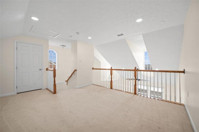 3009 Village Run, Pine Twp Nal, PA 15090 - carpeted empty room featuring lofted ceiling, baseboards, recessed lighting, and attic access