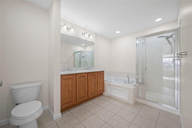 3009 Village Run, Pine Twp Nal, PA 15090 - bathroom with a shower stall, tile patterned floors, a bath, toilet, and double vanity