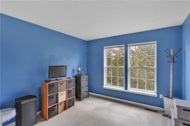 living area featuring baseboards and carpet floors
