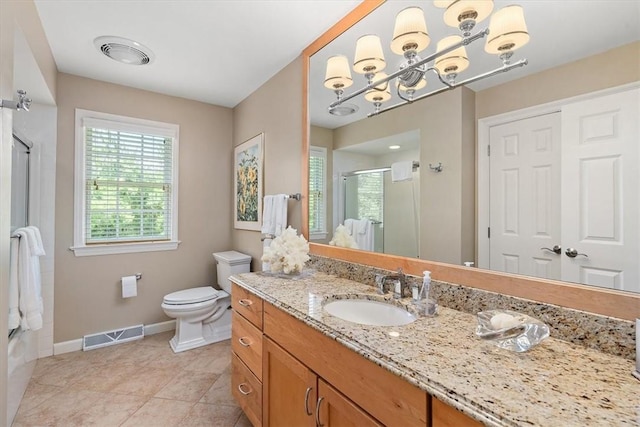 305 Woodstream Dr, Ohara, PA 15238 - bathroom featuring a chandelier, vanity, baseboards, toilet, and tile patterned floors