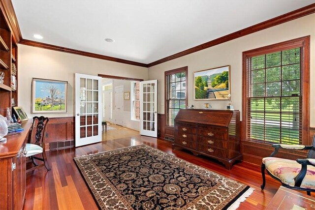305 Woodstream Dr, Ohara, PA 15238 - interior space with french doors, wood finished floors, and crown molding