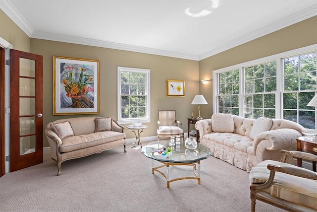 305 Woodstream Dr, Ohara, PA 15238 - living room featuring carpet, ornamental molding, and baseboards