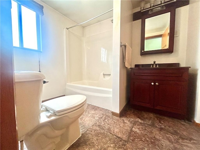full bathroom with toilet,  shower combination, and vanity