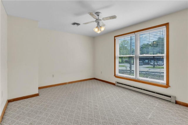 1636 Brodhead Rd, Moon/Crescent Twp, PA 15108 - unfurnished room with a baseboard radiator, ceiling fan, baseboards, and light carpet