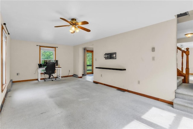 1636 Brodhead Rd, Moon/Crescent Twp, PA 15108 - office area featuring a ceiling fan, baseboards, and light carpet