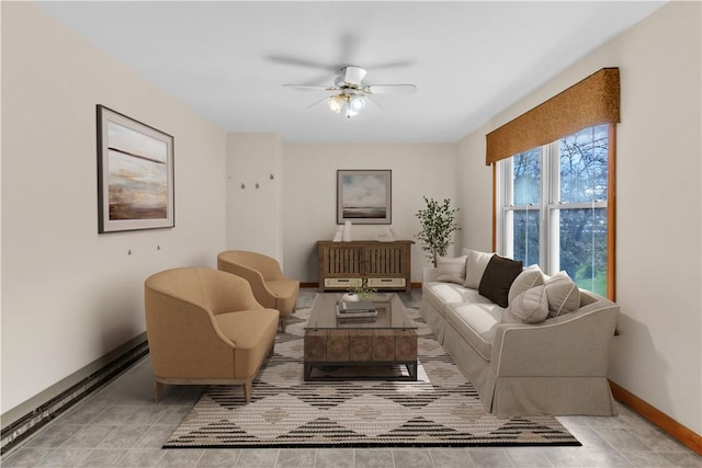 1636 Brodhead Rd, Moon/Crescent Twp, PA 15108 - living area featuring ceiling fan, baseboards, and tile patterned flooring