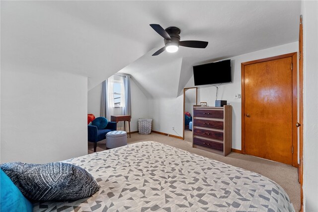 1137 Merrick Ave, Brookline, PA 15226 - carpeted bedroom with lofted ceiling, baseboards, and a ceiling fan