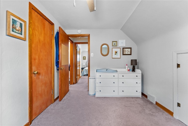 1137 Merrick Ave, Brookline, PA 15226 - bedroom with light carpet, a ceiling fan, and vaulted ceiling