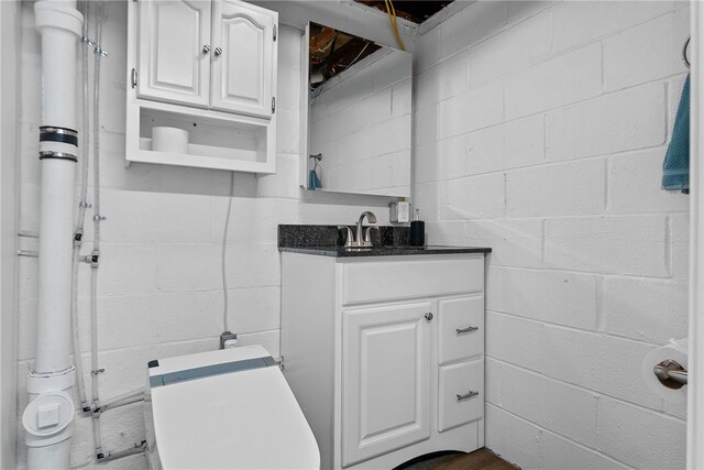 1137 Merrick Ave, Brookline, PA 15226 - half bath with vanity, concrete block wall, and toilet