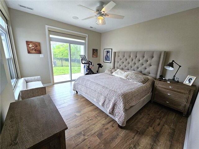 129 Bay Ct, Chartiers, PA 15301 - bedroom with dark wood-style flooring, access to exterior, ceiling fan, and baseboards