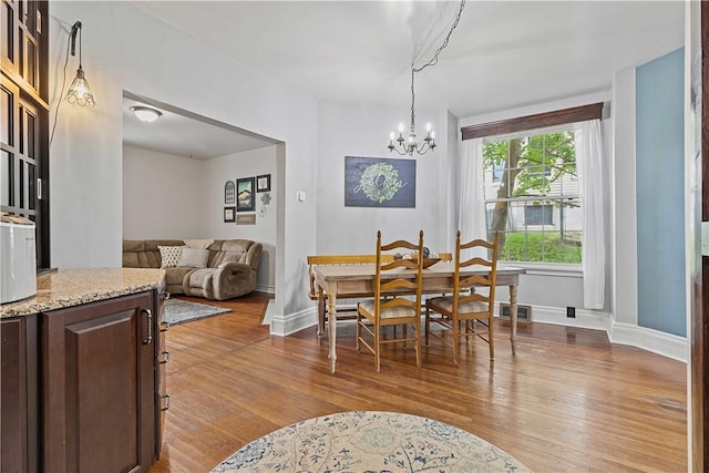 106 Haldane St, Crafton, PA 15205 - dining space with wood finished floors, a chandelier, and baseboards