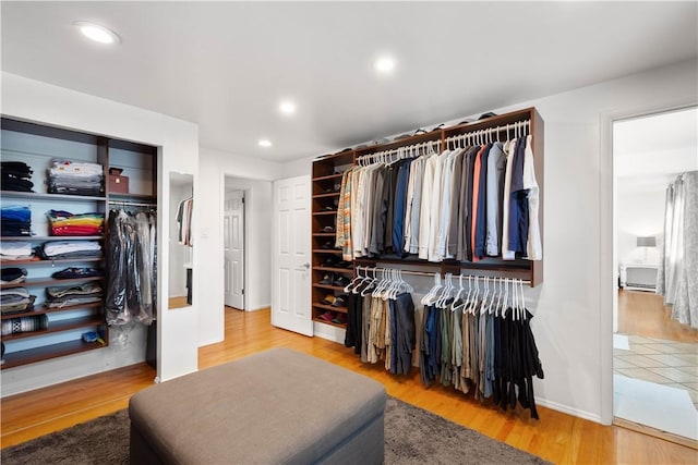 walk in closet featuring wood finished floors