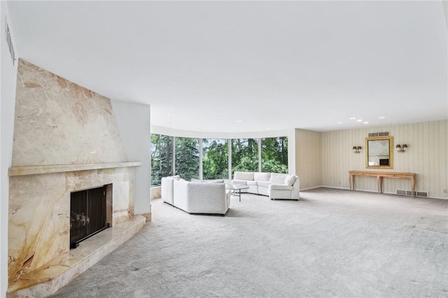 46 Churchill Rd, Churchill Boro, PA 15235 - unfurnished living room with a high end fireplace and carpet flooring