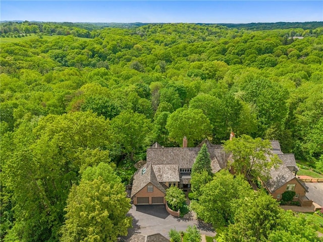 view of subject property featuring a heavily wooded area