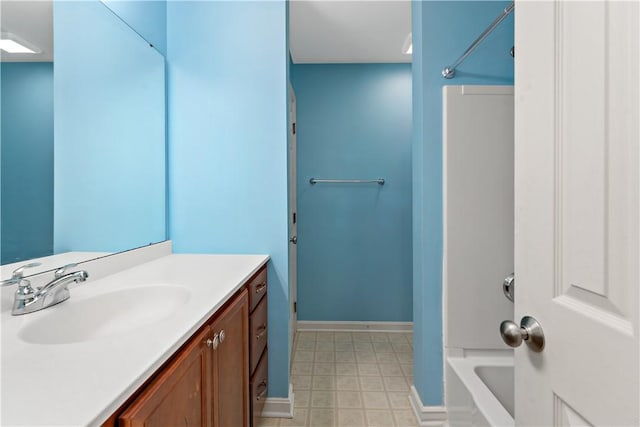 full bath with baseboards and vanity