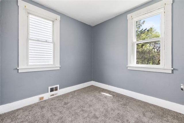 spare room with carpet floors, plenty of natural light, and baseboards
