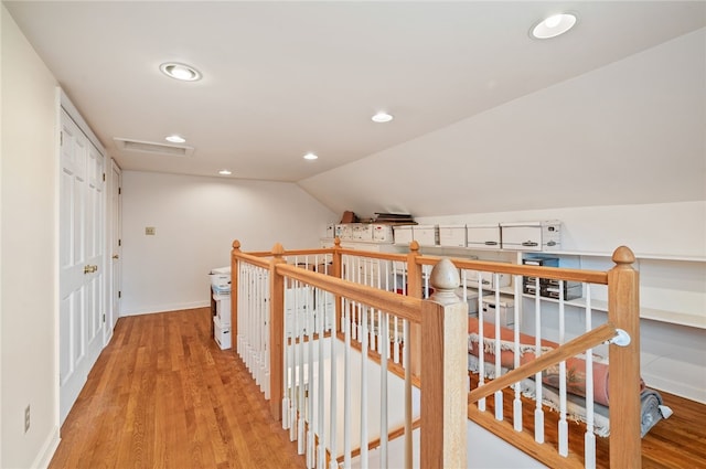 1 Way Hollow Rd, Edgeworth, PA 15143 - corridor featuring an upstairs landing, light wood-type flooring, recessed lighting, baseboards, and attic access