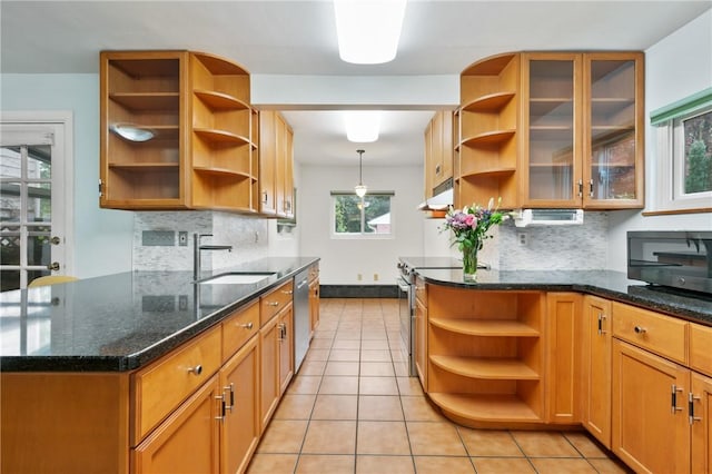6640 Wilkins Ave, Squirrel Hill, PA 15217 - kitchen with open shelves, appliances with stainless steel finishes, and under cabinet range hood