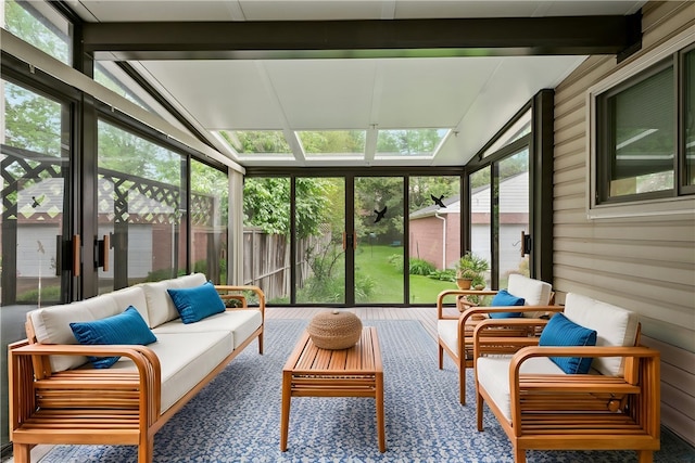 6640 Wilkins Ave, Squirrel Hill, PA 15217 - sunroom featuring a wall of windows, an outdoor living space, lofted ceiling, and wood walls
