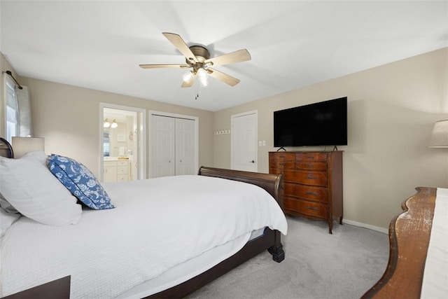 1805 Taper Dr, Upper St Clair, PA 15241 - carpeted bedroom featuring baseboards, a closet, ceiling fan, and connected bathroom