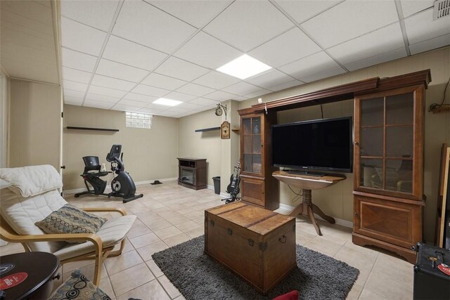 1805 Taper Dr, Upper St Clair, PA 15241 - living area featuring light tile patterned flooring, a drop ceiling, and baseboards