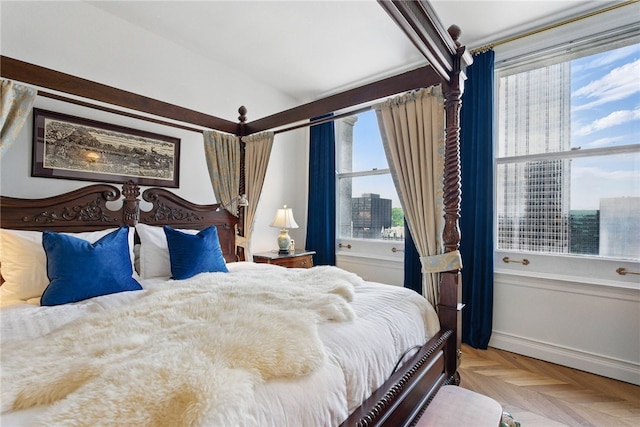 bedroom with a city view